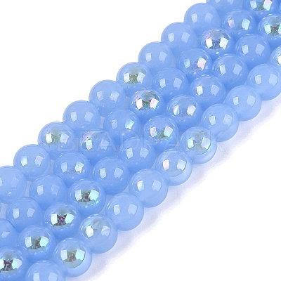 Electroplate Imitation Jade Glass Beads Strands EGLA-Q132-6MM-01B-10-1