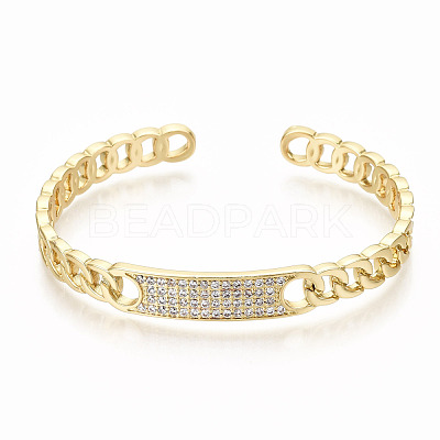 Brass Micro Pave Clear Cubic Zirconia Cuff Bangles BJEW-S142-002-NF-1