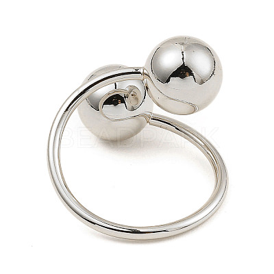 Rack Plating Brass Round Ball Beded Open Cuff Rings RJEW-D009-03P-1