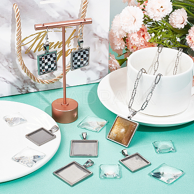 DIY Blank Square Dome Pendant Making Kit DIY-SC0023-03-1