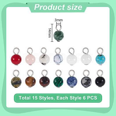 90Pcs 15 Colors Natural & Synthetic Gemstone Pendants PALLOY-PH01835-1