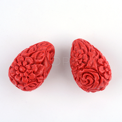 Carved Flower Cinnabar Beads CARL-Q004-53-1