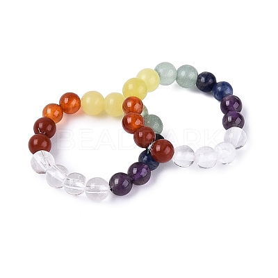 Adjustable Natural Mixed Gemstone Bead Stretch Finger Rings RJEW-N056-01-1
