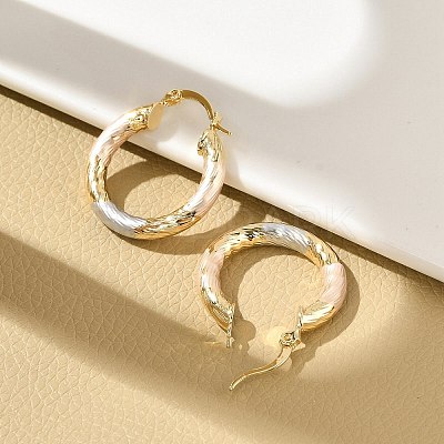Brass Two Tone Twist Hoop Earrings EJEW-B117-06B-M-1