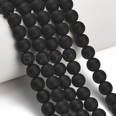 Natural Brazil Black Onyx(Dyed & Heated) Beads Strands G-Z024-01B-8mm-01-1