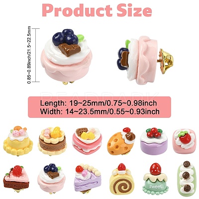 12Pcs 12 Styles Cute Fruit Cake Themed Resin Pins JEWB-CJ0003-11-1
