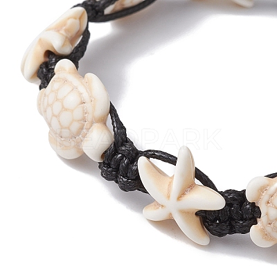 Synthetic Turquoise Starfish & Turtle Braided Bead Bracelet BJEW-TA00388-02-1