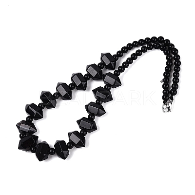 Natural Black Onyx(Dyed & Heated) Round & Cone Beaded Necklaces NJEW-N064-03B-1
