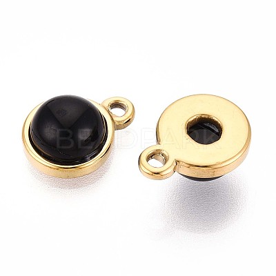 Natural Black Onyx Half Round Charms STAS-N109-213F-G-1
