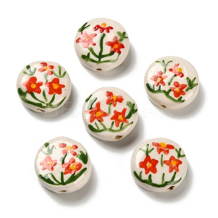 Flower Theme Printed Handmade Porcelain Beads X1-LAMP-D303-06C-03-1