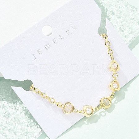 Brass Micro Pave Clear Cubic Zirconia Charm Bracelets for Women BJEW-C083-09G-1