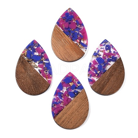 Transparent Resin & Walnut Wood Big Pendants RESI-T058-05G-1
