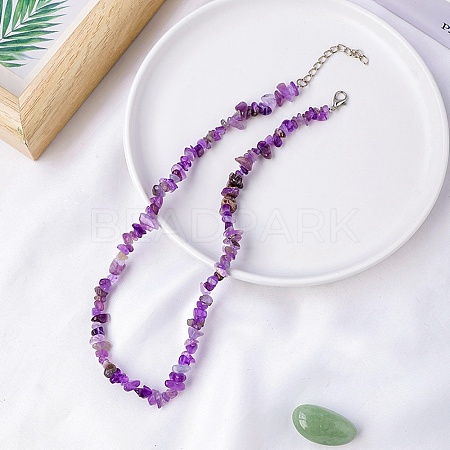 Natural Amethyst Chips Bead Necklace PW-WG87743-02-1