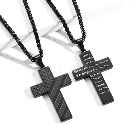American Flag Bible Cross 304 Stainless Steel Pendant Necklaces for Men FS-WGFCD71-12-1