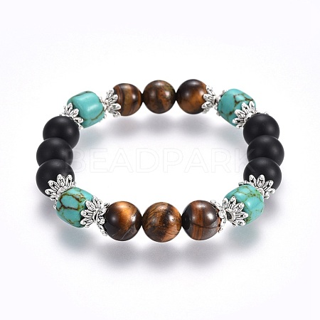 Natural Tiger Eye Beads Stretch Bracelets BJEW-JB04130-02-1