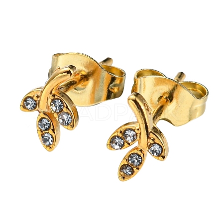 PVD Vacuum Plating 304 Stainless Steel Stud Earrings with Rhinestone for Women STAS-D087-23G-1