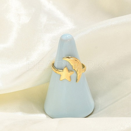 Star Moon 304 Stainless Steel Cuff Rings for Women RJEW-U039-02G-1