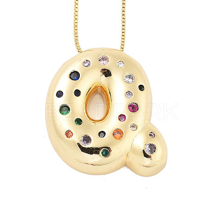 Brass Micro Pave Cubic Zirconia Letter Pendant Necklaces LS-KK-Z069-01G-Q-1