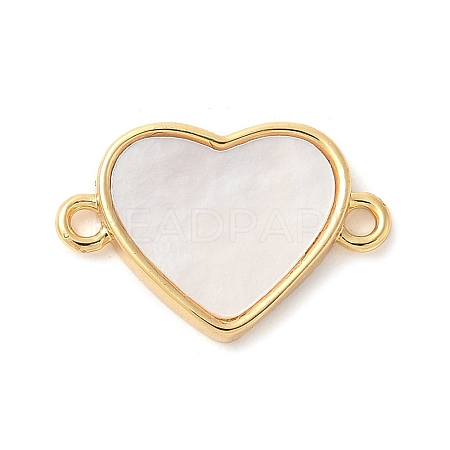 Brass Pave Natural White Shell Connector Charms KK-S522-03H-G-1