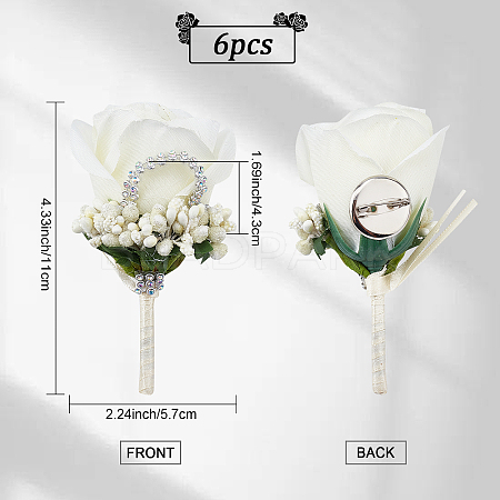 Cloth Rose Flower Boutonniere Brooch with Rhinestone AJEW-WH0258-294C-1