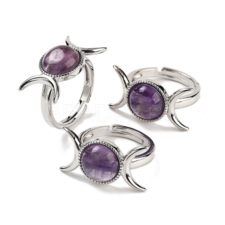 Natural Amethyst Adjustable Rings RJEW-K271-01P-07-1