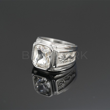 Rectangle 304 Stainless Steel with Cubic Zirconia Finger Rings for Men FS-WG909F6-27-1
