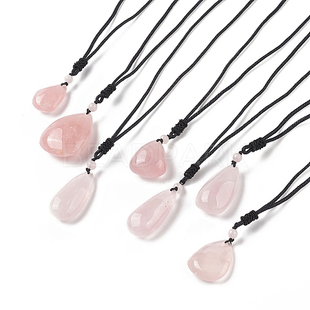 Natural Rose Quartz Pendant Necklace for Women NJEW-C031-01-1