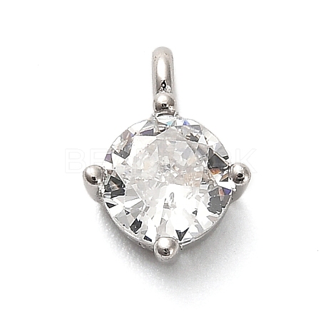 925 Sterling Silver Clear Cubic Zirconia Flat Round Charms STER-U009-07P-02-1