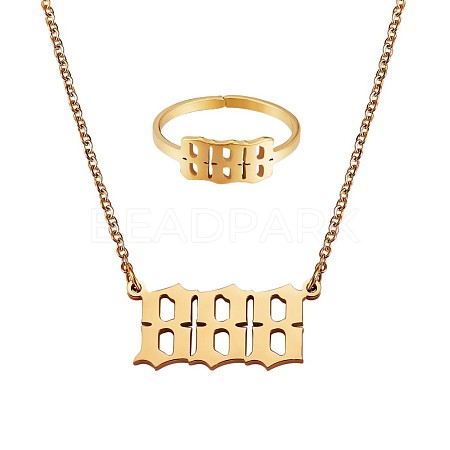 Number Pendant Necklace & Open Cuff Ring JX202A-1