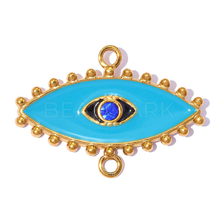 304 Stainless Steel with Blue Enamel & Montana Rhinestone Connector Charms RB-OY001-01G-1-1