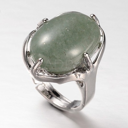 Adjustable Oval Gemstone Wide Band Rings RJEW-L062-01B-1