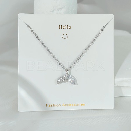 304 Stainless Steel Pave Clear Cubic Zirconia Pendant Necklaces FS-WGACF2A-08-1