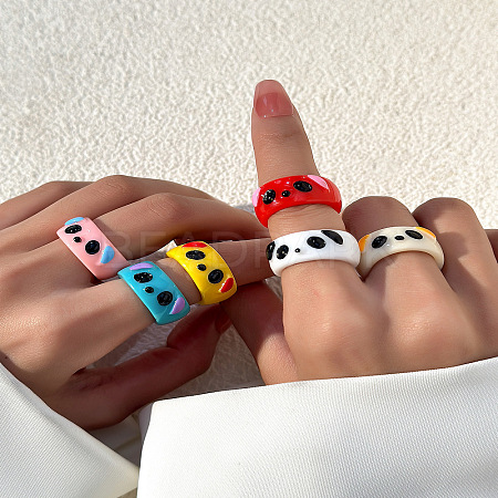 6Pcs 6 Colors Resin Finger Rings for Women FS-WGBD8BE-09-1