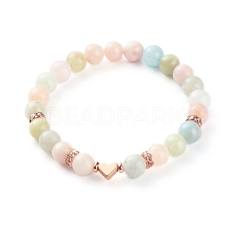 Natural Morganite Round Beads Stretch Bracelet for Girl Women BJEW-JB06926-1
