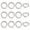 Unicraftale 12pcs Alloy Spring Gate Ring with Rhinestone FIND-UN0003-37P-1