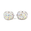 Polymer Clay Rhinestone European Large Hole Beads with Silver Color Plated Brass Cores FPDL-R002-15-4