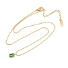 304 Stainless Steel Pave Cubic Zirconia Green Pendant Ball Chain Necklaces for Women NJEW-B083-02G-01-2
