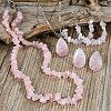 Bohemian Style Natural Rose Quartz Teardrop Pendant Necklaces & Chip Beaded Necklaces & Hoop Earrings & Dangle Earrings Sets WG11994-04-2