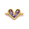 Brass Micro Pave Cubic Zirconia Heart Connector Charms KK-F894-03G-02-1
