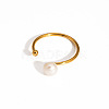 Natural Pearl Stainless Steel Adjustable Open Cuff Rings for Women JT3532-2-1