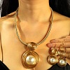 Oval Aluminum Wire Wrapped Acrylic Imitation Pearl with Imitation Leather Pendant Necklaces & Dangle Earrings Sets  FS-WG4644F-01-1
