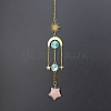 Natural Rose Quartz Star Sun Catcher Hanging Ornaments with Brass Sun HJEW-PW0002-13C-1