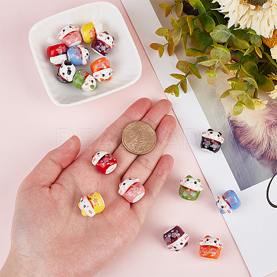 16Pcs 8 Colors Printed Handmade Porcelain Beads PORC-OC0001-11-1