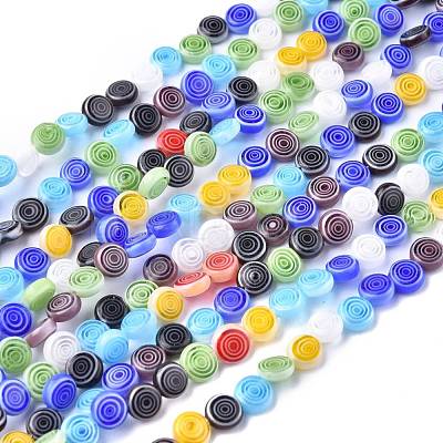 Flat Round Handmade Millefiori Glass Beads X-LK-R004-51-1
