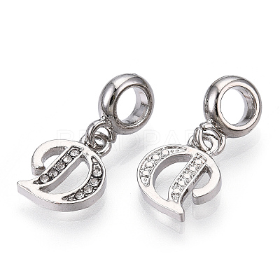 Platinum Rack Plating Alloy Rhinestone European Dangle Charms PALLOY-T048-36P-D-1
