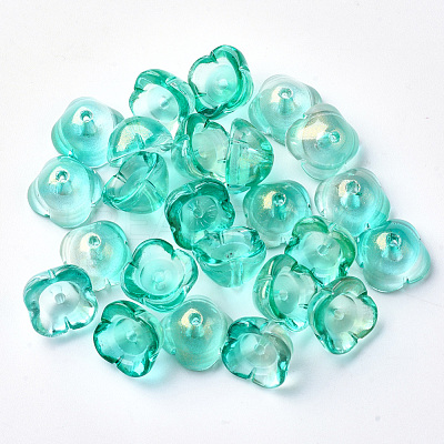 4-Petal Transparent Spray Painted Glass Bead Caps GGLA-S054-009B-04-1