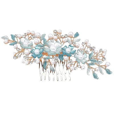Bridal Flower Pearl Rhinestone Alloy Hair Combs MRMJ-WH0077-061LG-1