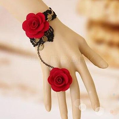 Gothic Style Retro Alloy Lace Flower Link Rings Bracelets for Women WG15940-04-1