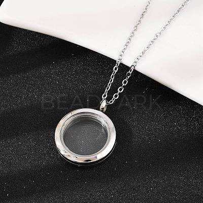 304 Stainless Steel Visible Flat Round Locket Pendant Pet Urn Ashes Necklaces NJEW-S455-08P-1