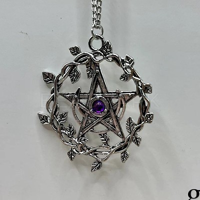 Alloy & Purple Resin Wicca Pentacle Pendant Necklaces for Women FS-WGD761A-01-1